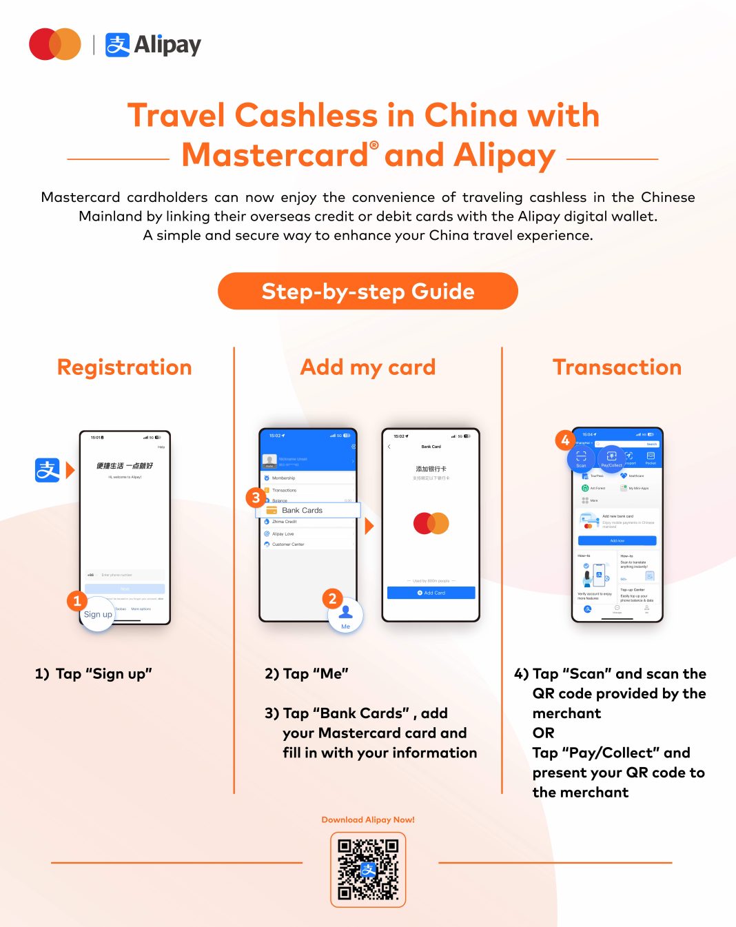 Mastercard dan Alipay mengumumkan peluncuran opsi pembayaran terbaru untuk wisatawan internasional yang berkunjung ke China dengan cara yang sederhana dan aman untuk bertransaksi secara non-tunai atau cashless.